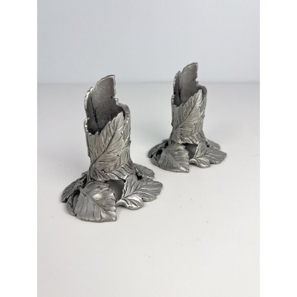 Vintage Seagull pewter tapered candle holder set - with wrapped leaves motif - Picture 3 of 7